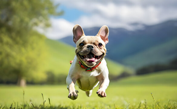 A French Bulldog happy time playing