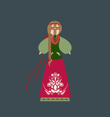 Ukranian doll motanka. Vector illustration ethnicity traditional culture.
