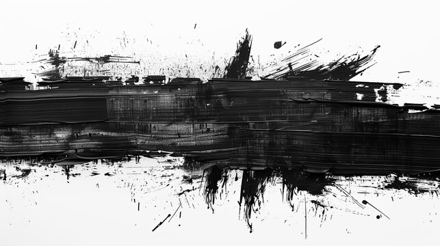 Black paint is smeared with strokes and splashes on a white background.