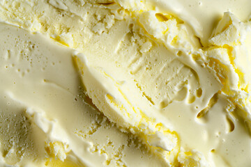 tasty fruit frozen yoghurt ice cream, close up texture, top view, banana, vanilla