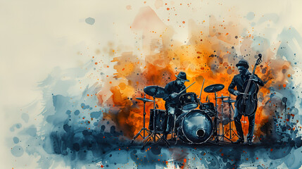 Watercolor illustration with live jazz music band. Jazz music background watercolor style arts, Generative AI 

