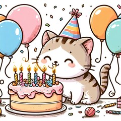 Cat and Birthday Cake
