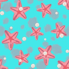 seamless pattern with pink starfish