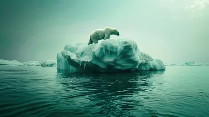 Foto op Aluminium A polar bear is standing majestically on a large iceberg in the Arctic Ocean, showcasing the resilience and adaptability of this majestic creature in its natural habitat © sommersby