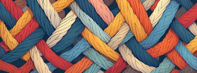 A colorful and intricate pattern of intertwined ropes, symbolizing the strength found in unity.  - obrazy, fototapety, plakaty