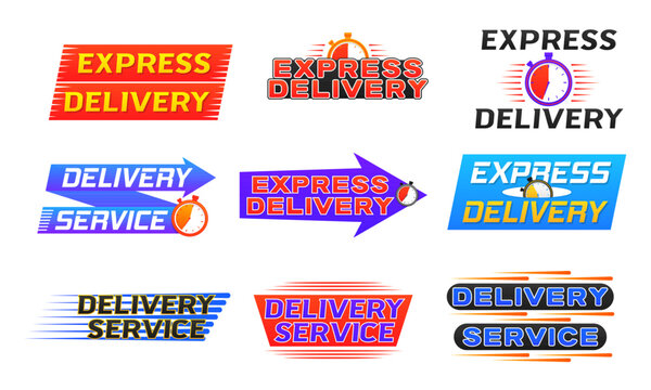Fast time delivery order with stopwatch. Express delivery logo banner icon for apps and website isolated on white background. Quick shipping icon. Fast shipping symbol.
