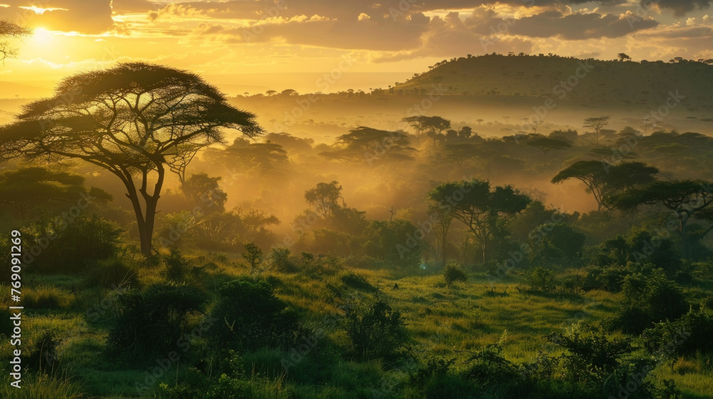 Poster the suns rays illuminate the dense jungle, creating a striking scene as light filters through the lu
