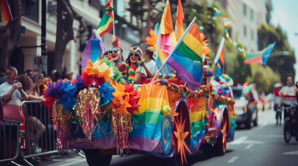 Colorful Pride Parade Float With People