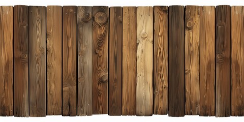 An ultrarealistic photograph of a wooden fence with detailed textures and wood grain, isolated on a white background. 