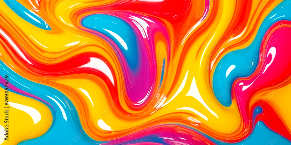 Poster this image captures the dynamic beauty of multi-colored acrylic paint streams in motion. the vibrant