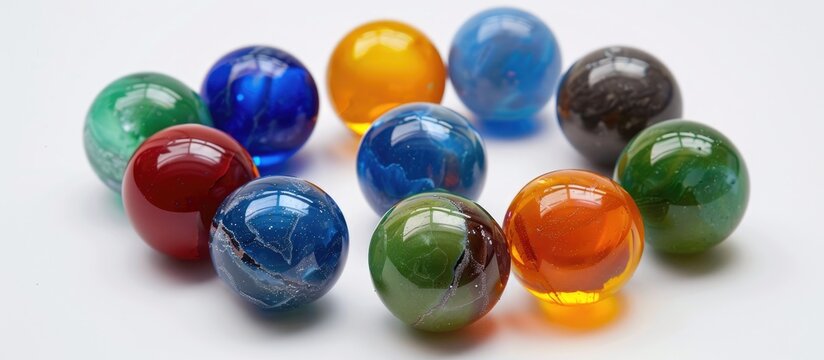 Marbles on a white background.