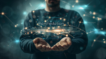 Man Visualizing Manifestation of Abundance With Outstretched Hands