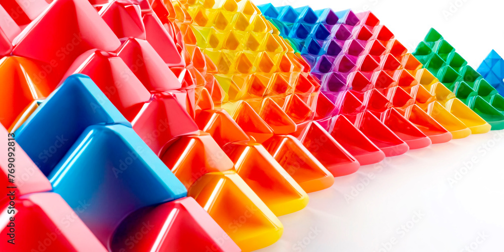 Poster a vibrant array of multi-colored plastic cubes, creating visually striking pattern. the playful colo