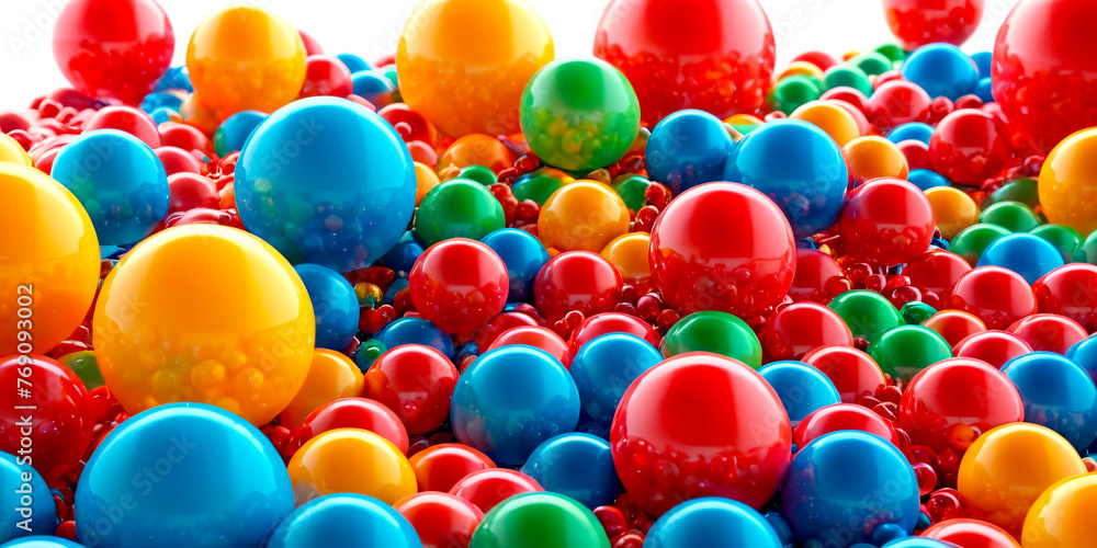 Poster this image captures a vibrant array of multi-colored plastic balls, interconnected in a dynamic netw