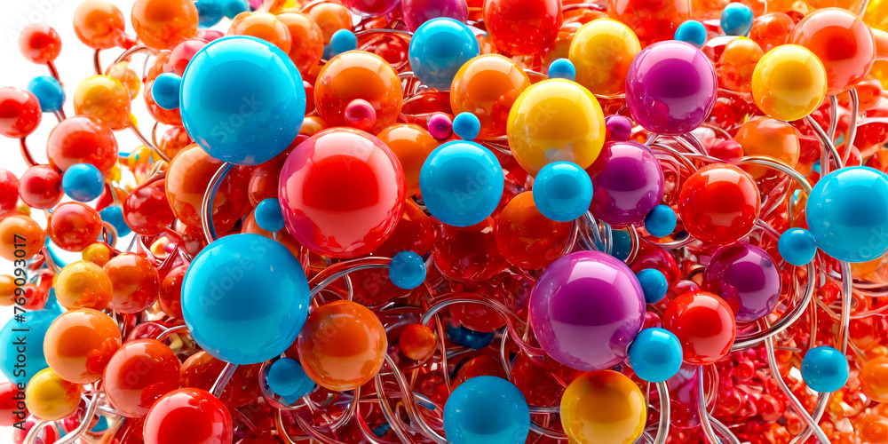 Poster this image captures a vibrant array of multi-colored plastic balls, interconnected in a dynamic netw
