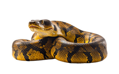 Obraz premium A vibrant yellow and black snake slithers elegantly against a pristine white backdrop