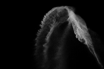 Abstract dust overlay texture. Motion of white particles on black background. Powder explosion.	
