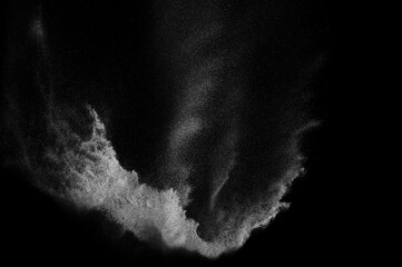 Abstract dust overlay texture. Motion of white particles on black background. Powder explosion.	
