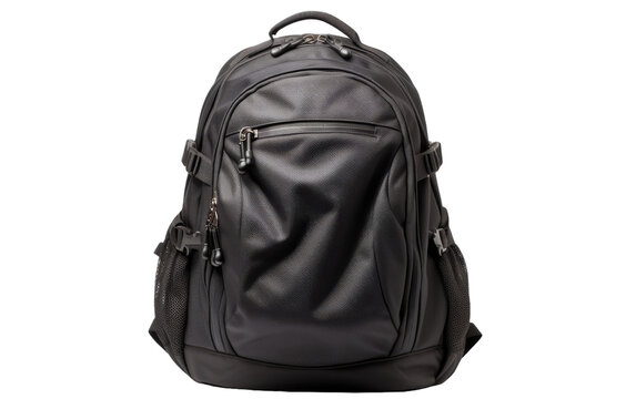 A sleek black backpack resting on a pristine white background - Powered by Adobe