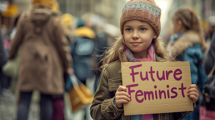 Young Girl Holding Future Feminist Sign