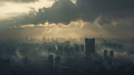 City Engulfed in Heavy Smoke - obrazy, fototapety, plakaty