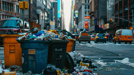 Trash Can on Urban Street Corner