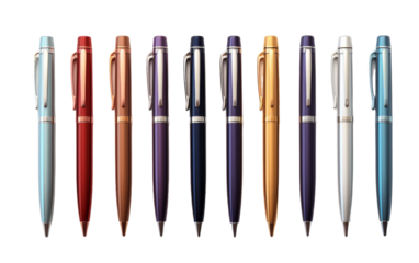 Various colored pens are lined up next to each other in a harmonious display