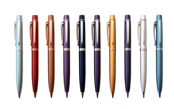 Various colored pens are lined up next to each other in a harmonious display