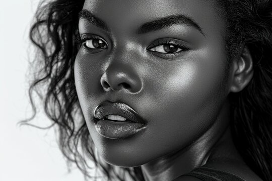 Black and white photo of african american woman with clean healthy skin