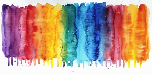 Watercolor rainbow color gradient isolated on white background, hand drawn, brush strokes