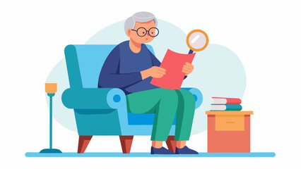 An image of an older person sitting in a comfortable armchair reading through their trust documents with a magnifying glass in hand to ensure