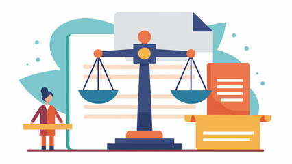 A scale of justice symbol overlaid on a document with legal jargon representing the fairness and balance of the legal system in protecting the - obrazy, fototapety, plakaty