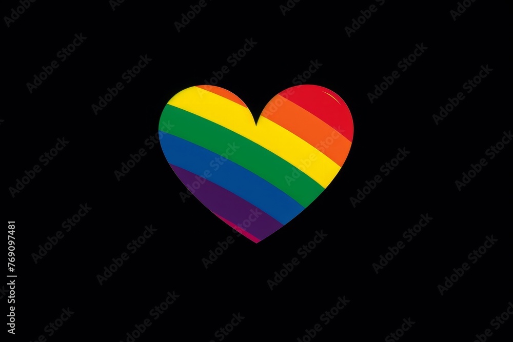 Poster rainbow heart on a black background simple and minimalistic generative ai
