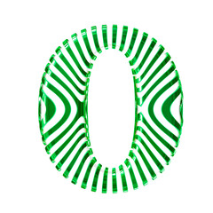 White symbol with green vertical ultra-thin straps. letter o
