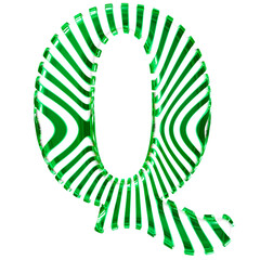 White symbol with green vertical ultra-thin straps. letter q