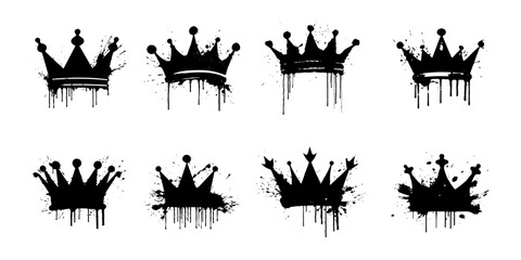 Set graffiti crown with black spray paint. - obrazy, fototapety, plakaty