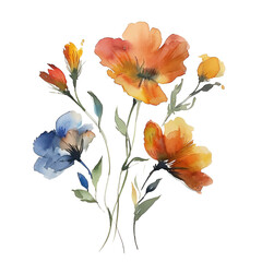 Watercolor floral isolated on white or transparent background