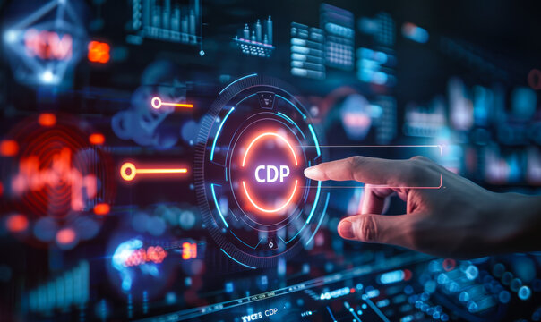 Futuristic Interface of Customer Data Platform (CDP) Displaying Advanced Analytics and Marketing Tools