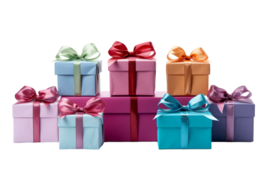 A colorful array of wrapped presents with bows creating a joyful and celebratory atmosphere