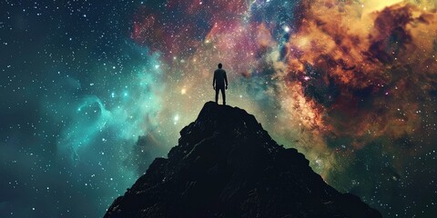 Man and space, universe, starry sky, philosophy and symbol, background, wallpaper. - obrazy, fototapety, plakaty