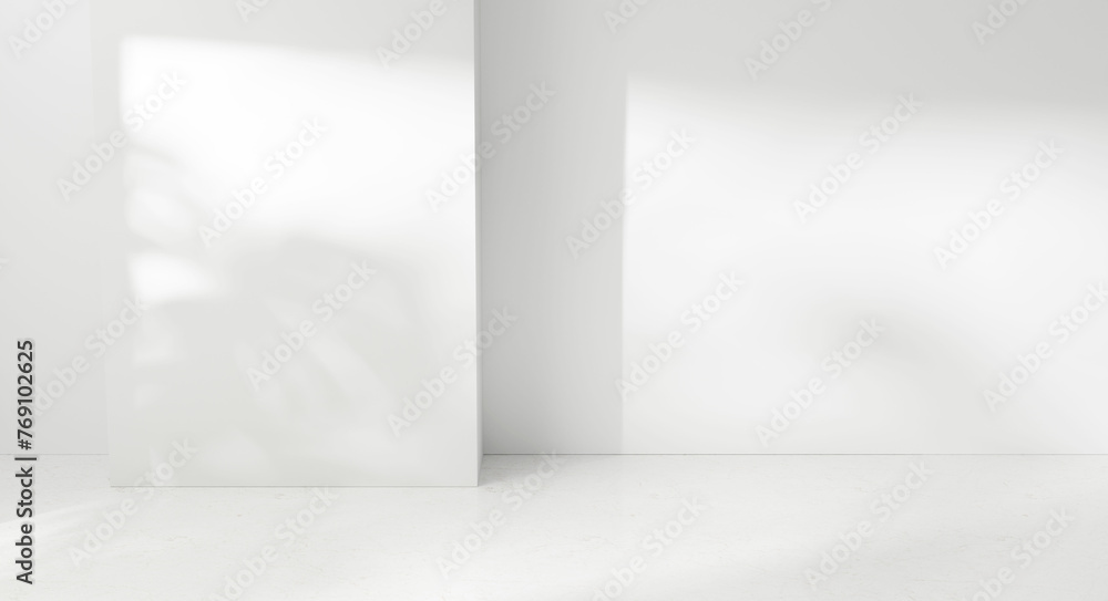 Poster wall empty abstract room studio background sunlight and leafs shadows room corner cozy room display 