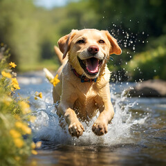 A loyal Labrador Retriever dog happy moment