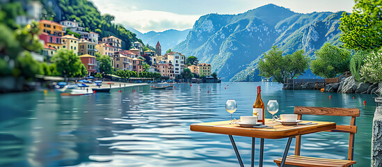 Serene Lake Como View, Iconic Italian Landscape, Varennas Tranquil Waters and Alpine Backdrop - obrazy, fototapety, plakaty
