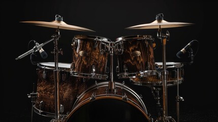 Obraz na płótnie Canvas Drum set on black background. Musical drum kit in studio. AI Generated 