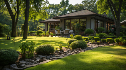A Luxurious Residential Landscape with Green Lawns