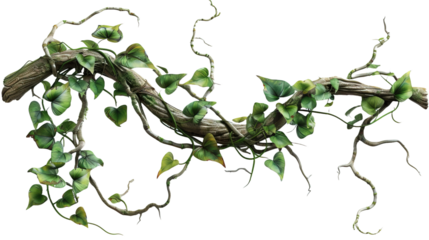 Twisted jungle vines tropical rainforest liana pla isolated on white or transparent background