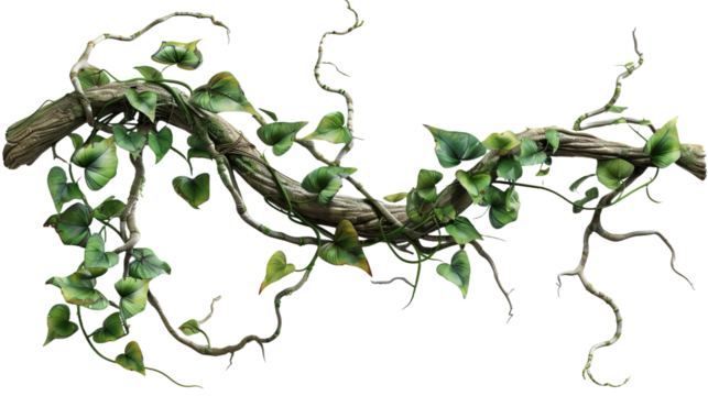 Twisted jungle vines tropical rainforest liana pla isolated on white or transparent background