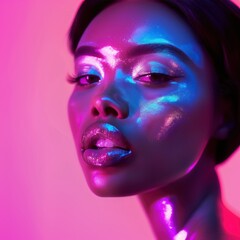 A portrait of a woman with colorful lighting