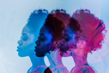 Multiple Exposure Portrait of a Young Woman With Colorful Overlays