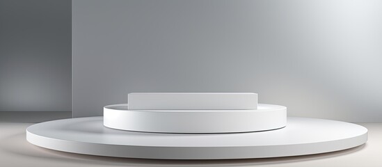 A close-up view of a simple white pedestal placed in a room with a plain wall in the background